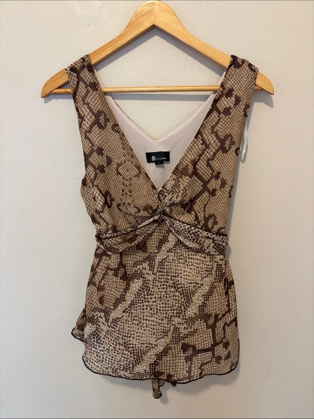 AB Studio Brown & Cream Snake-Print V-Neck Twist Front Top